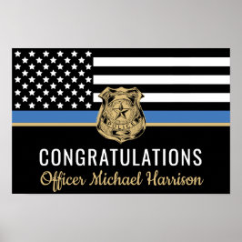 Police Blue Line Flag Herzlichen Glückwunsch Absch Poster