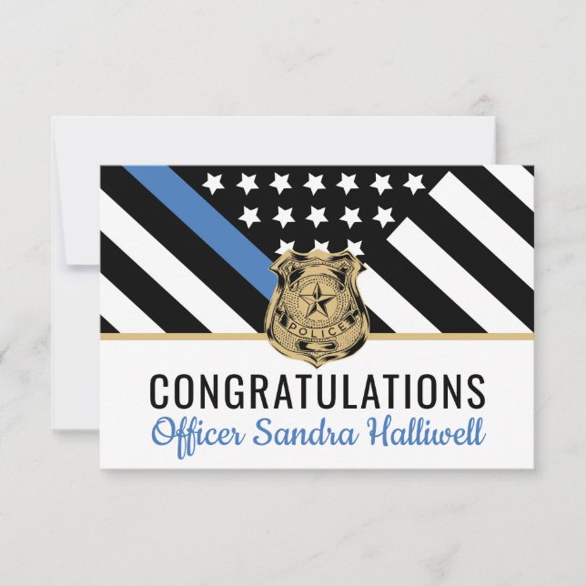 Police Blue Line Flag Herzlichen Glückwunsch Ruhes Dankeskarte (Vorderseite)