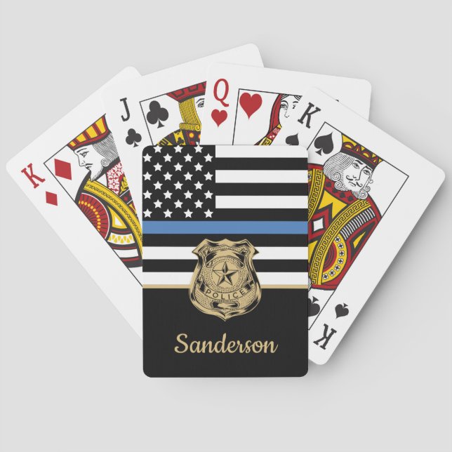 Police Blue Line Flag Herzlichen Glückwunsch Ruhes Spielkarten (Rückseite)