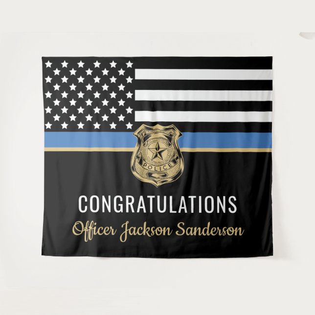Police Blue Line Flag Herzlichen Glückwunsch Ruhes Wandteppich (Vorderseite (Horizontal))