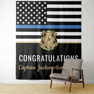 Police Blue Line Flag Herzlichen Glückwunsch Ruhes Wandteppich