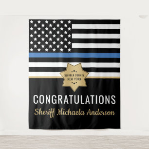 Police Blue Line Flag Herzlichen Glückwunsch Ruhes Wandteppich