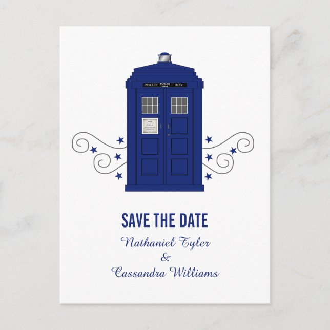 Police Box Save the Date Postcard v3 Ankündigungspostkarte (Vorderseite)