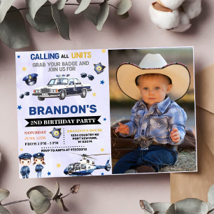 Police Boy 2. Geburtstag Party Foto Einladung