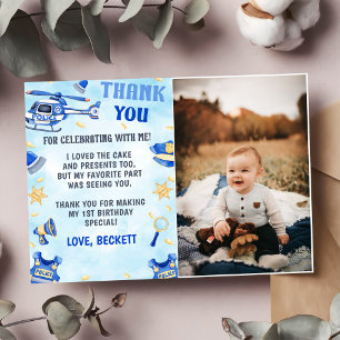 Police Boy Birthday Party Photo Carte de remerciem