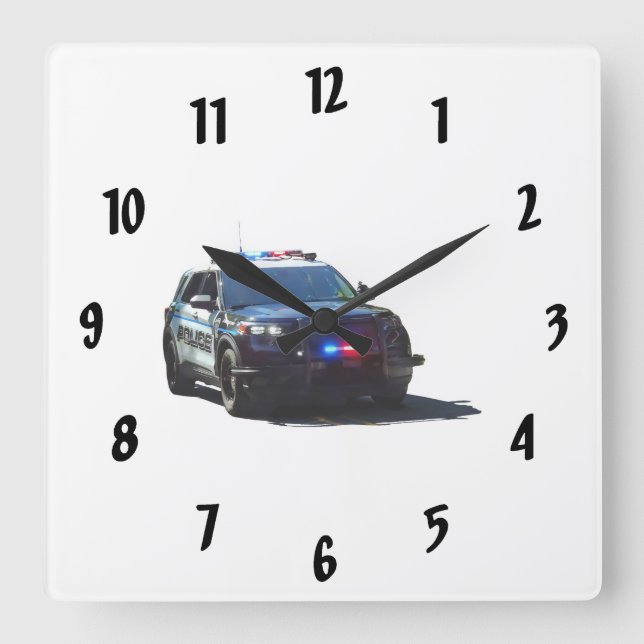 Police Car Quadratische Wanduhr (Vorderseite)