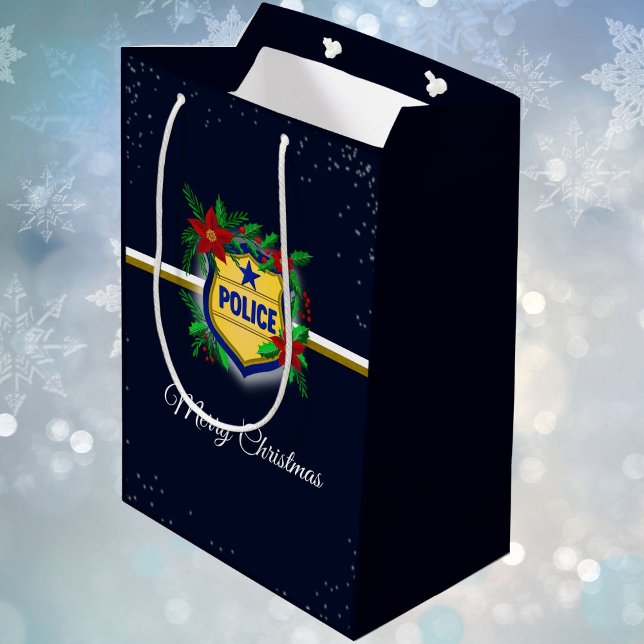 Police Christmas Elegant Holiday Party Mittlere Geschenktüte (Von Creator hochgeladen)