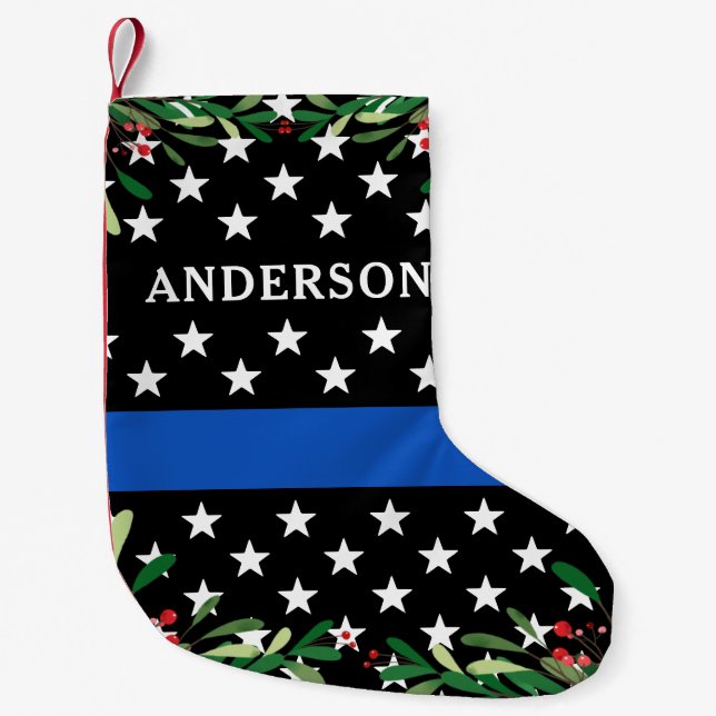Police Christmas Personalisiert Thin Blue Line Kleiner Weihnachtsstrumpf (Vorderseite)