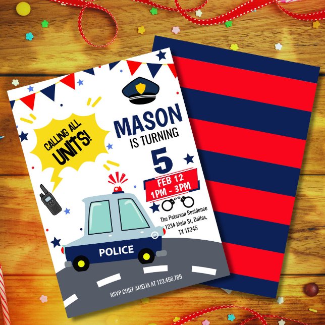 Police Cop Policeman Invitation de fête d'annivers (Celebrate your little hero’s big day with our police-themed birthday invitation! Perfect for future )