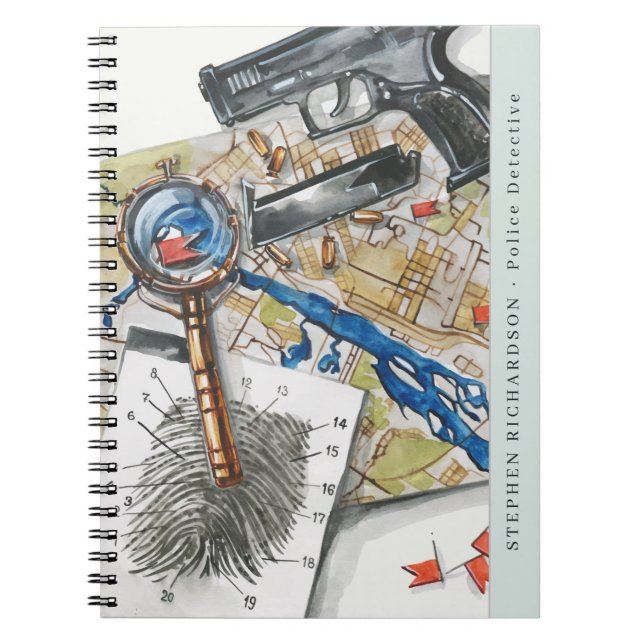 Police Detective Watercolor Monogram Notizblock (Vorderseite)