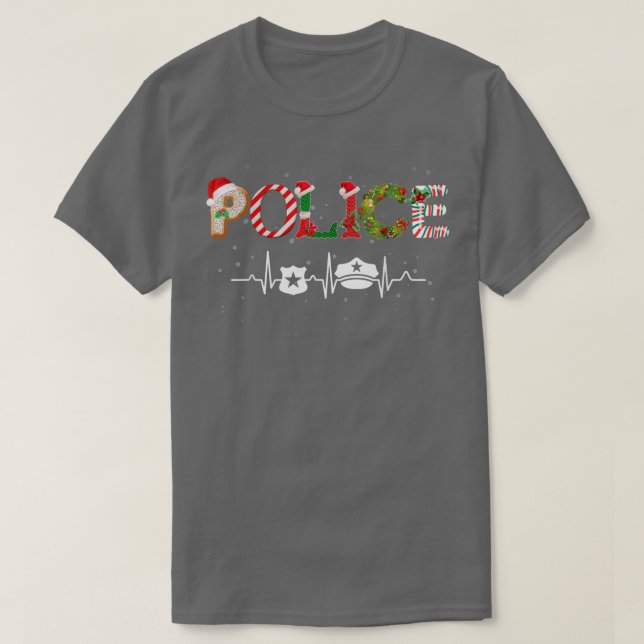 Police Hat Heartbeat Xmas Weihnachtsmann Snow Chri T-Shirt (Design vorne)