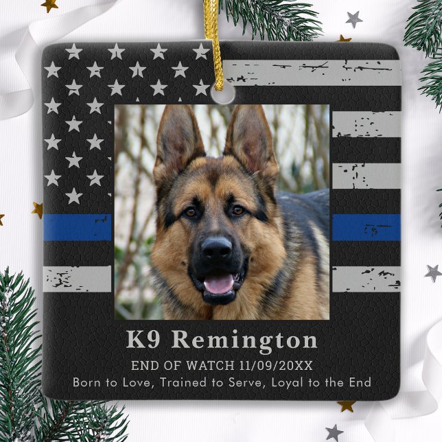 Police K9 Memorial - Thin Blue Line - Polizeihund Keramikornament (Von Creator hochgeladen)