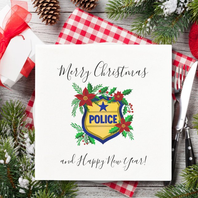 Police Merry Christmas & Happy New Year Shield Serviette (Von Creator hochgeladen)