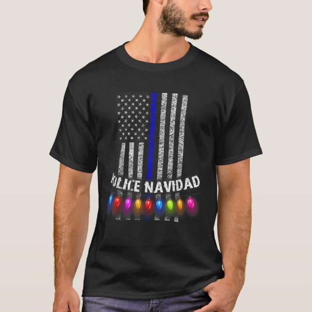 Police Navidad T-Shirt Thin Blue Line Vertikale Fl (Vorderseite)
