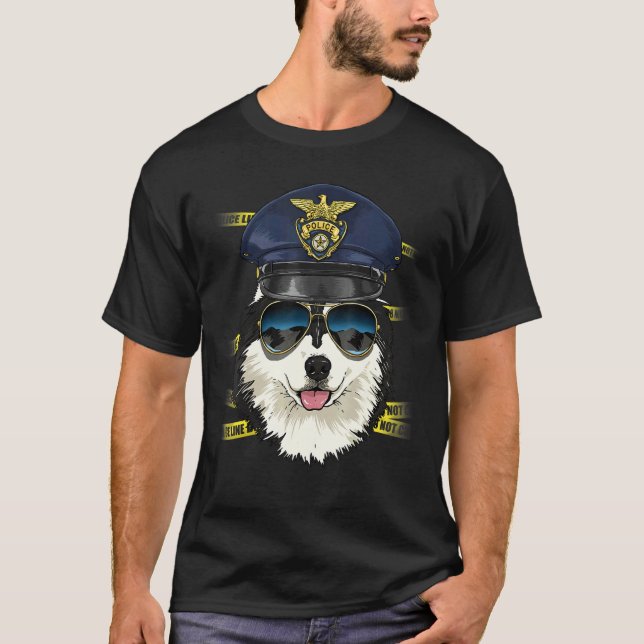 Police Officer Alaskan Malamute PD Cop Crime Scene T-Shirt (Vorderseite)