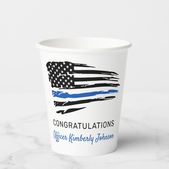 Police Party Abschluss Thin Blue Line Flag Pappbecher (Vorderseite)