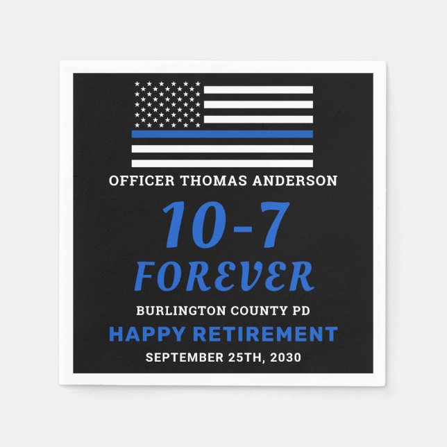 Police Party Thin Blue Line 10-7 Happy Rente Serviette (Vorderseite)