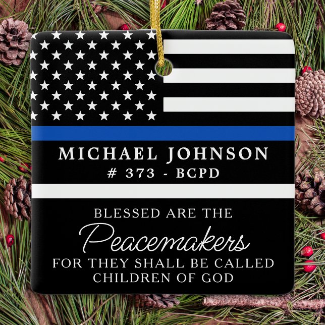 Police Personalisiert Polizist Thin Blue Line gese Keramikornament (Von Creator hochgeladen)