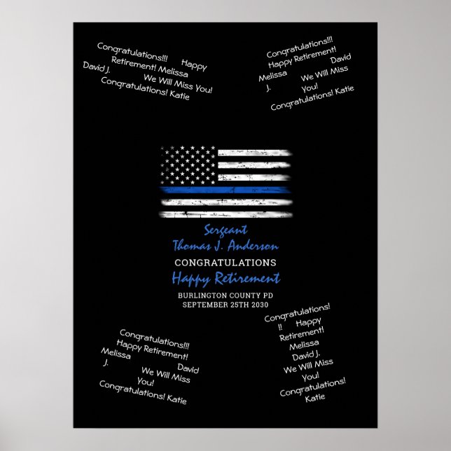 Police Retirement Gästebuch Thin Blue Line Black (Vorne)
