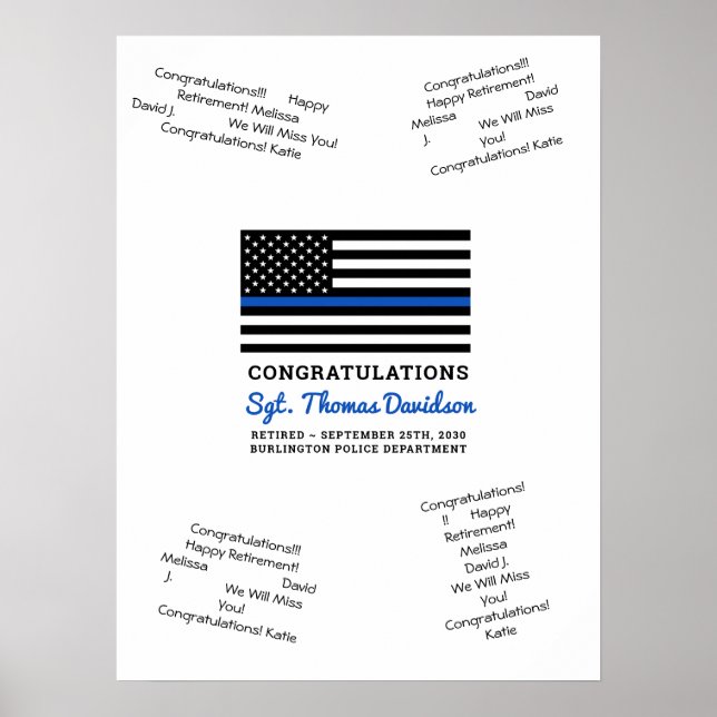 Police Retirement Gästebuch Thin Blue Line Poster (Vorne)