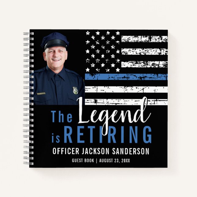 Police Retirement Thin Blue Line Foto Gästebuch Notizbuch (Vorderseite)