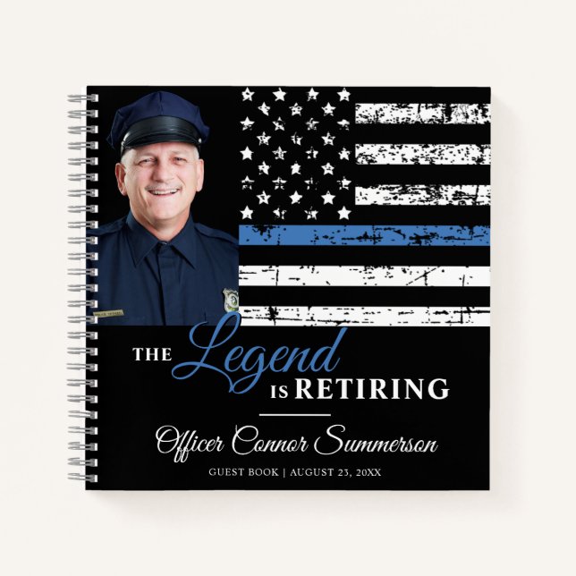 Police Retirement Thin Blue Line Foto Gästebuch Notizbuch (Vorderseite)