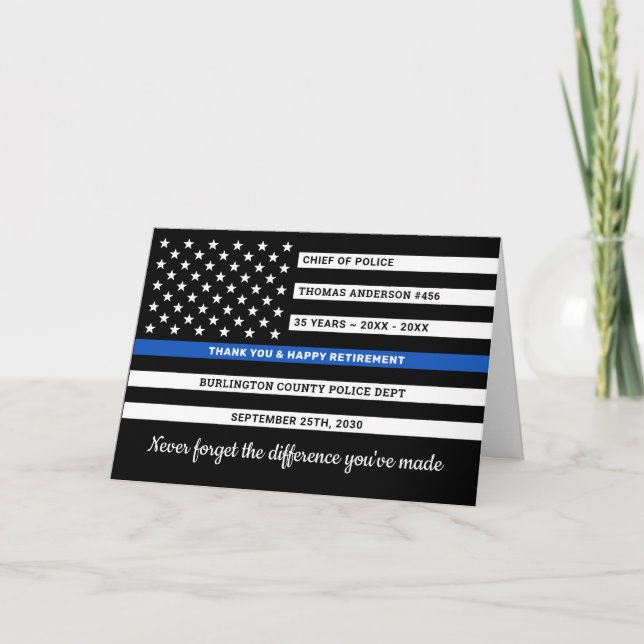Police Retirement Thin Blue Line Herzlichen Glückw Karte (Vorderseite)