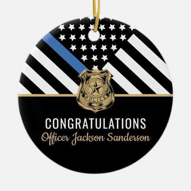 Police Retirement Thin Blue Line Herzlichen Glückw Keramik Ornament (Vorne)