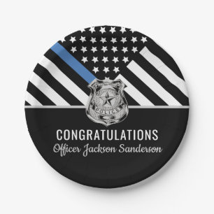 Police Retirement Thin Blue Line Herzlichen Glückw Pappteller