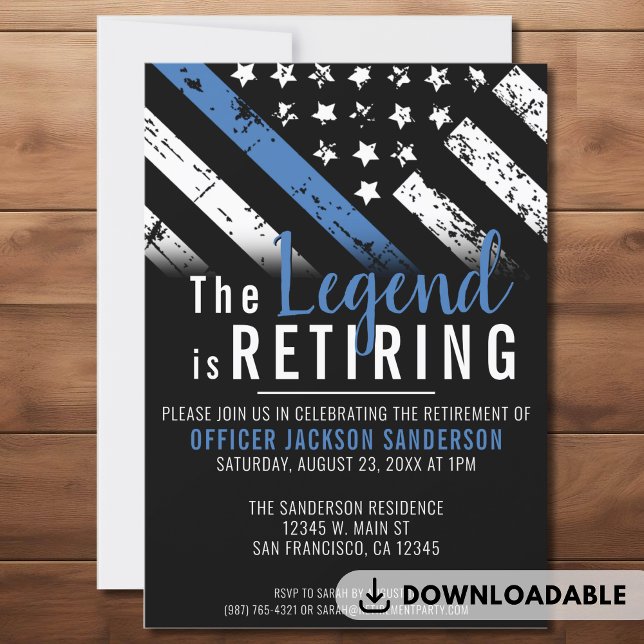 Police Retirement Thin Blue Line Law Enforcement Einladung (Police Retirement Thin Blue Line Law Enforcement Party Invitation)