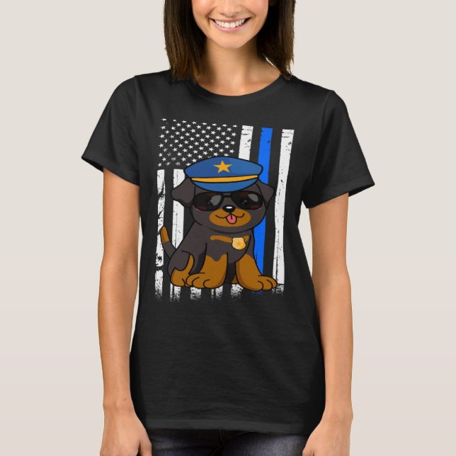 Police Rottweiler Dog Back the Blue Law Enforcemen T-Shirt (Vorderseite)