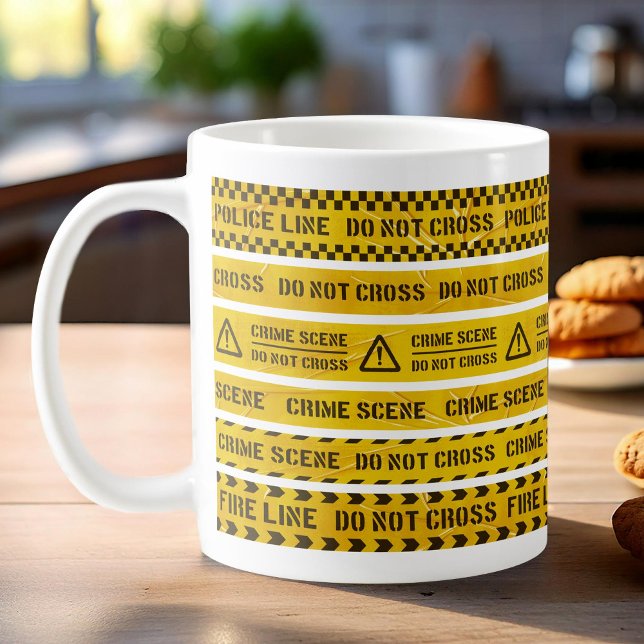 Police scène de crime jaune rayures café tasse (Créateur téléchargé)