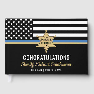 Police Sheriff Retirement Thin Blue Line Flag Gästebuch