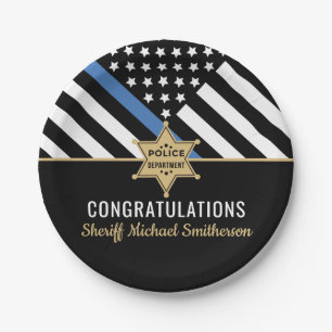 Police Sheriff Retirement Thin Blue Line Flag Pappteller