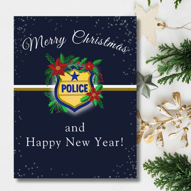 Police Shield Merry Christmas & Happy New Year Postkarte (Von Creator hochgeladen)