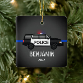 Police SUV Thin Blue Line Kinder Weihnachten Keramikornament