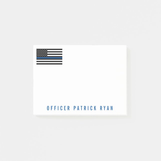 Police ThBlue Line American Flag Name 4 x 3 Post-it Klebezettel (Vorderseite)