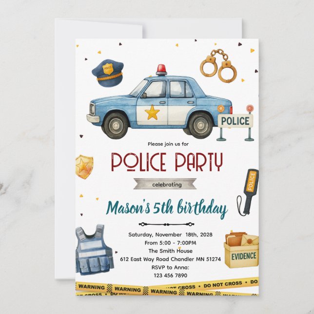 Police theme birthday party invitation einladung (Vorderseite)