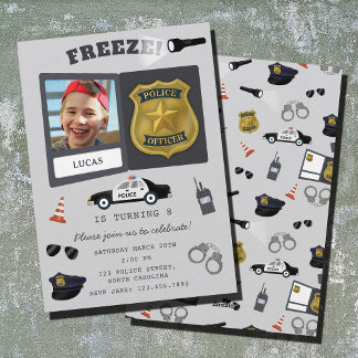 Police Themed Policeman Cop Badge Photo Birthday Einladung