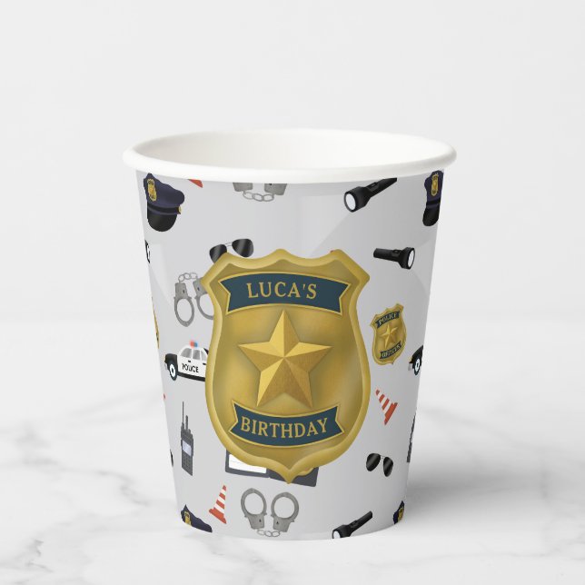 Police Themed Policeman Cop Birthday Pappbecher (Vorderseite)