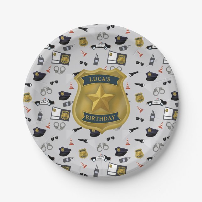 Police Themed Policeman Cop Birthday Pappteller (Vorderseite)