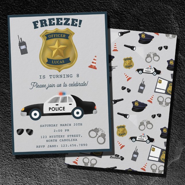 Police Themed Policeman Cop Birthday Party Einladung (Police Themed Policeman Cop Birthday Party Invitation)