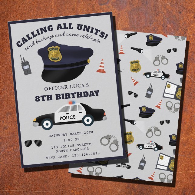 Police Themed Policeman Cop Birthday Party Einladung (Police Themed Policeman Cop Birthday Party Invitation)