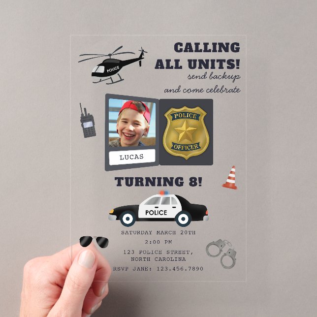 Police Themed Policeman Cop Birthday Photo Acryleinladungen (Insitu (Handheld))