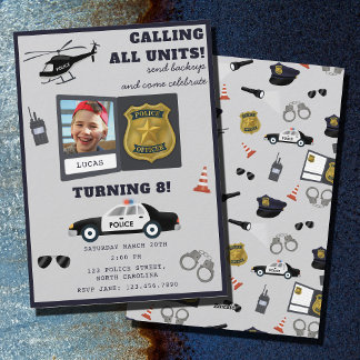 Police Themed Policeman Cop Birthday Photo Einladung