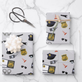 Police Themed Policeman Cop Pattern Geschenkpapier Set