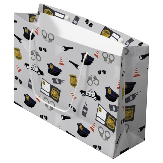 Police Themed Policeman Cop Pattern Große Geschenktüte (Vorderseite Schrägansicht)