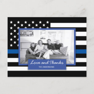 Police Thin Blue Line American Flag Danke Feiertagspostkarte