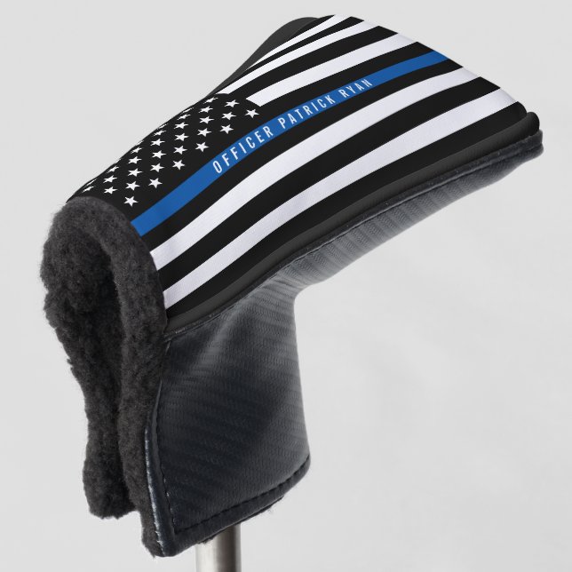 Police Thin Blue Line American Flag Mit Monogramm Golf Headcover (3/4 Vorderseite)