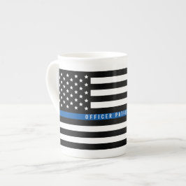 Police Thin Blue Line American Flag Mit Monogramm Prozellantasse